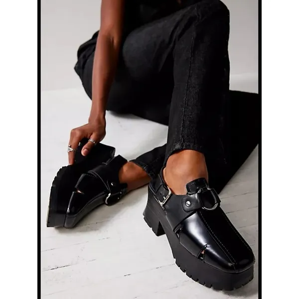 Free People Astoria Black Leather O Ring Harness Platform Clogs Sz 9.5 NWOB - Image 6