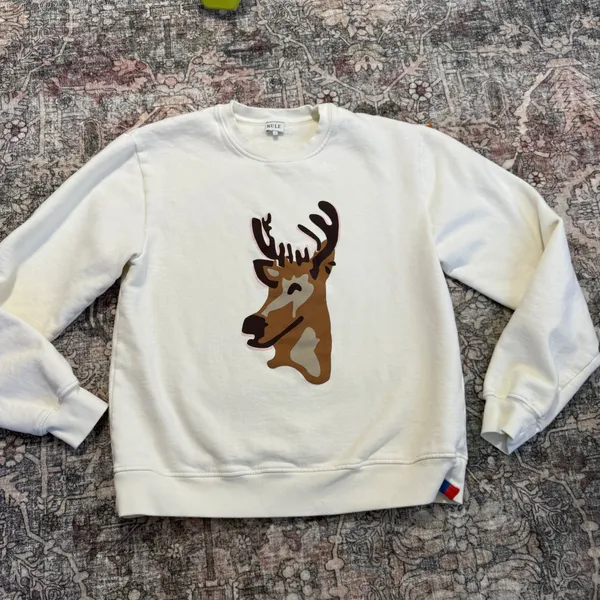 KULE The Buck‎ White Deer Graphic Crewneck Sweatshirt Women's Size Small - Image 2