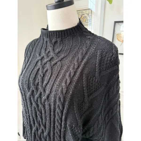 New York & Co Black Fisherman Knit Funnel Neck Boxy Sweater L - Image 5