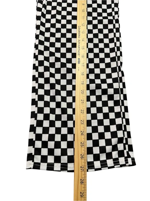 Checkerboard High-Rise Wide Leg Pants - Black & White - Image 8