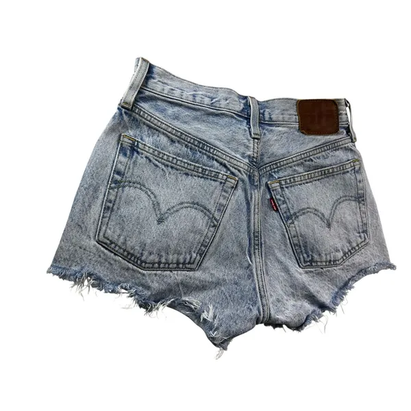 Levis Premium Womens W24 Distressed Denim Shorts High Rise Cutoff Acid Wash 501 - Image 2