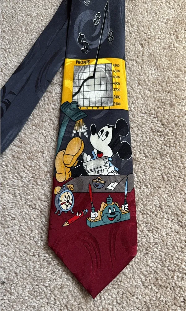 Vintage Disney Mickey Unlimited Corporate Profits Silk Necktie - Image 6