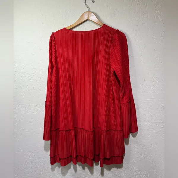 Free People Can’t Help It Pleated Mini Dress - Size Small Color: Red/Orange - Image 2