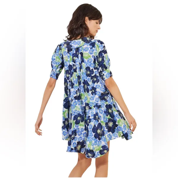 Free People Floral Mini Dress Blue Green Flowy‎ V Neck Size LG Moon Chaser - Image 2