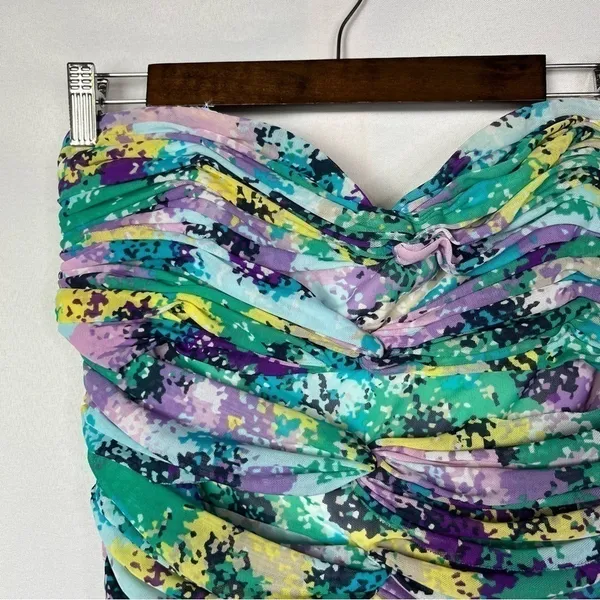 BCBGMaxAzria Blue & Purple Printed Ruched Mini Dress L‎ - Image 4