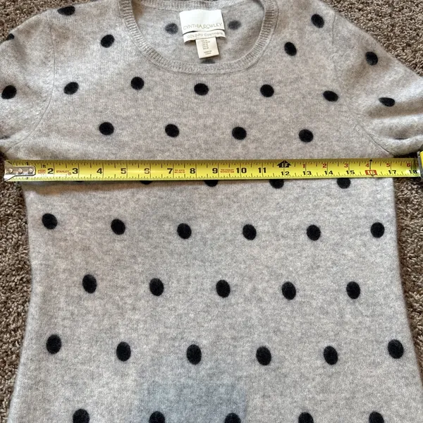 Cynthia Rowley Sweater Womens Medium Gray 100%‎ Cashmere Polka Dot Crew Neck - Image 5