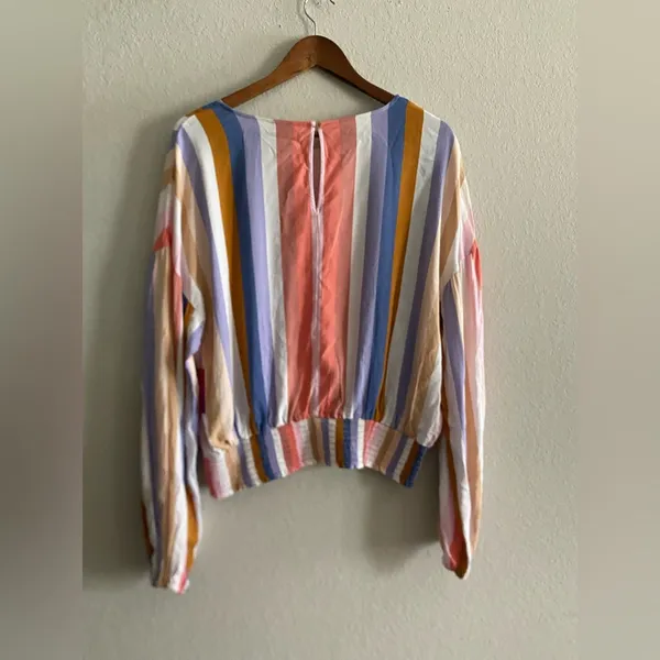SO Colorful Striped Print Long Sleeve Smocked Bottom Top Blouse Junior’s XXL - Image 2