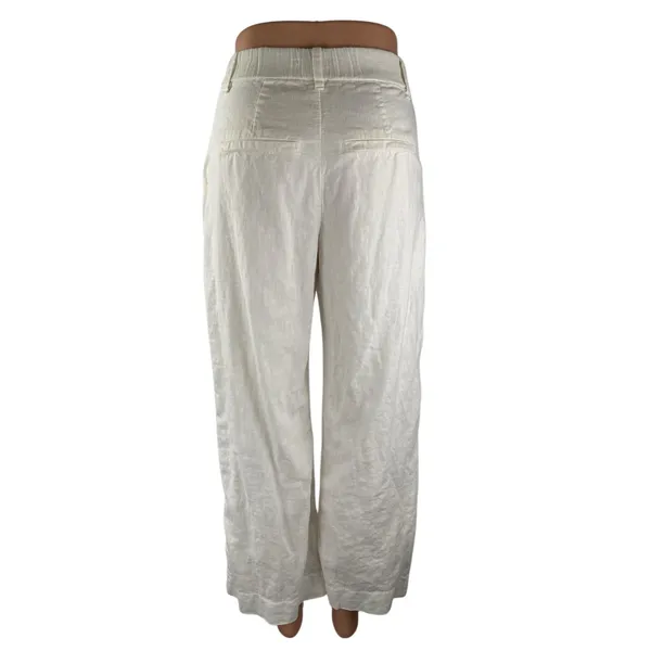 Abercrombie & Fitch White Linen Pleated Palazzo Wide Leg Trousers Dress Pants XS - Image 4