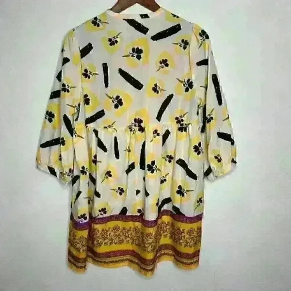 Melloday Boho Colorful Floral Tunic with tie neck Sz‎ L - Image 2