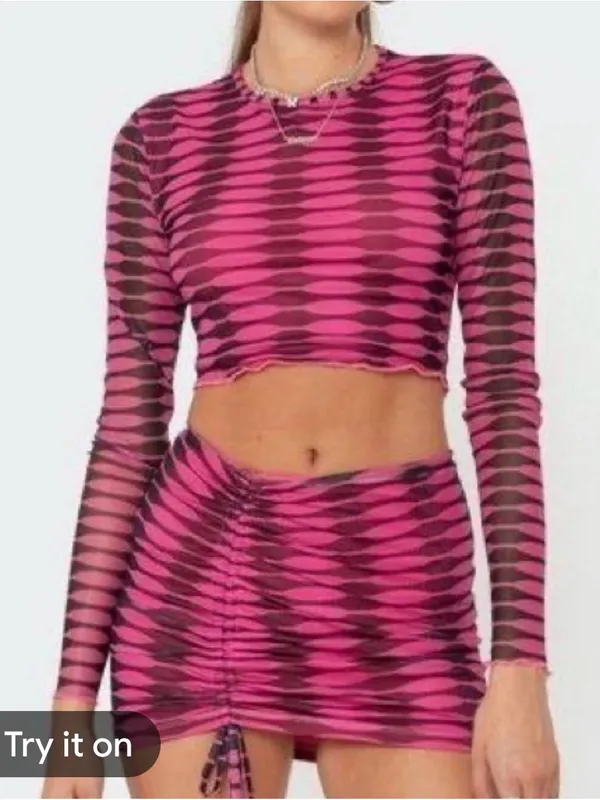 Edikted pink and black geometric-print mesh two-piece set xs - Image 2