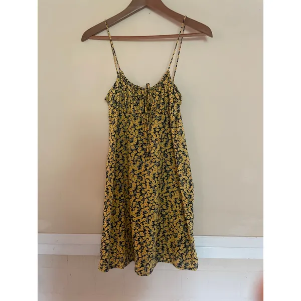 MOTEL Mala Mini Babydoll Slip Dress Ditsy Floral Milkmaid Size Small S Yellow - Image 3