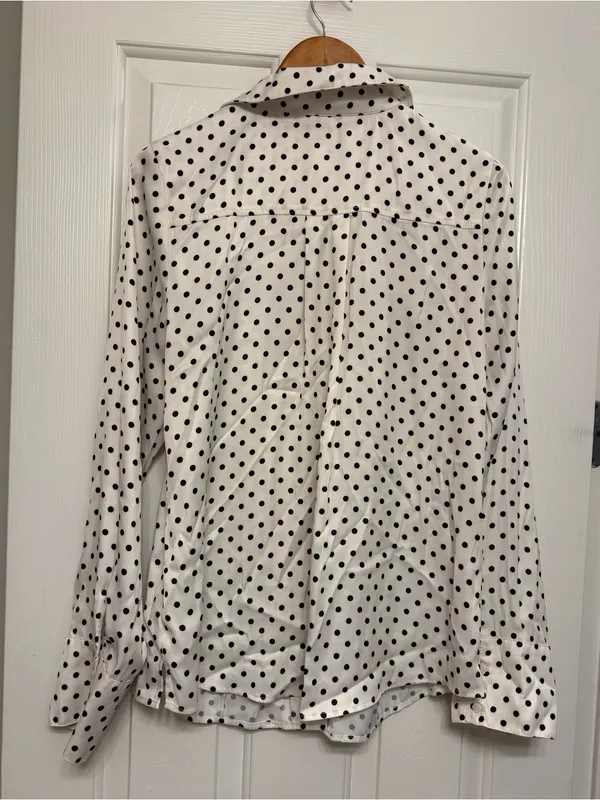 Free People White Black Polka Dot Button Down Blouse Top Extra Large XL - Image 2