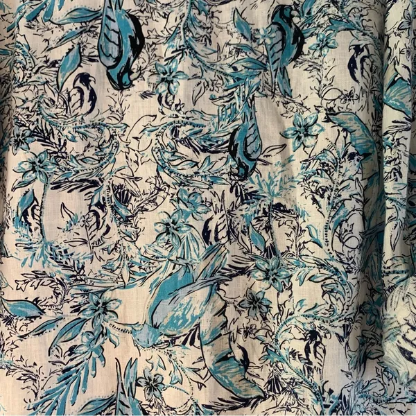 Tahari Womens 100% Linen Shirt Tropical Bird Print Button Up Coastal Resort - Image 6