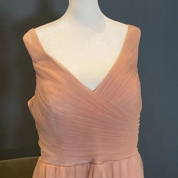 Women’s Pink Tea Length V-Neck Corset Back Prom Party Dress Size 16 - Image 2