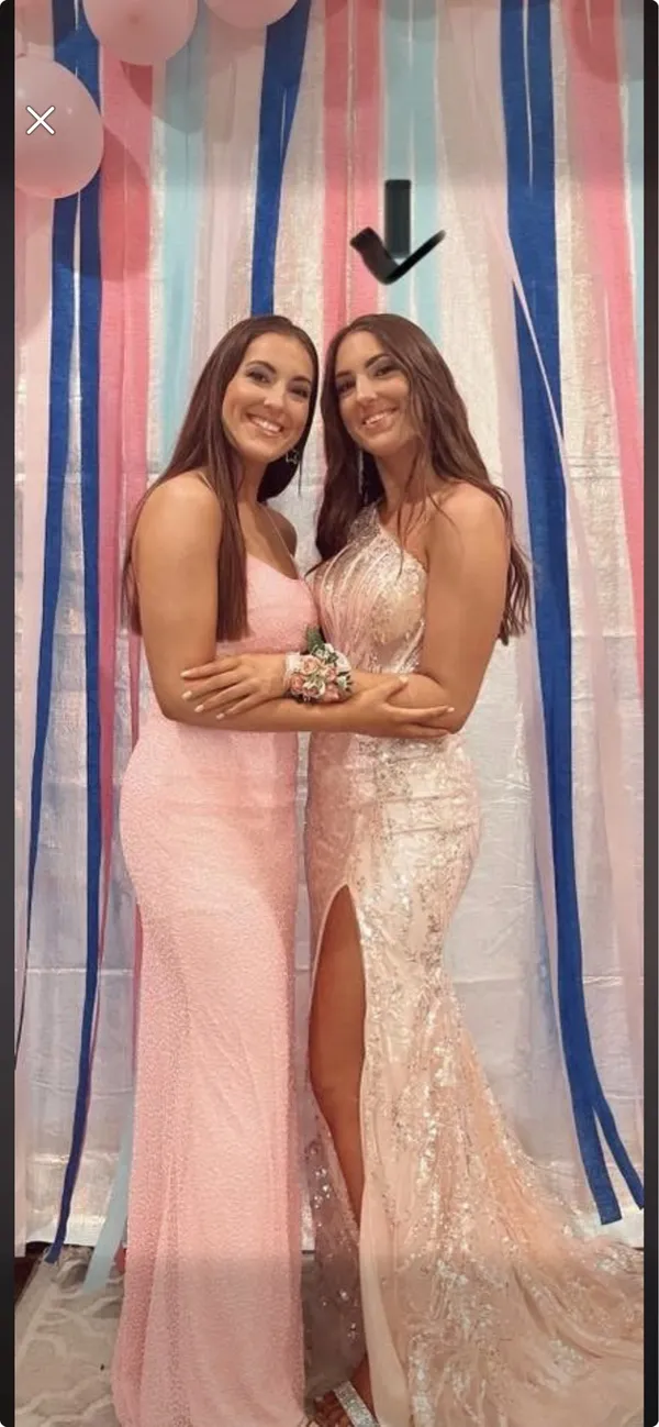 Sherri Hill pale pink/whitish one shoulder gown on the right $250 - Image 4