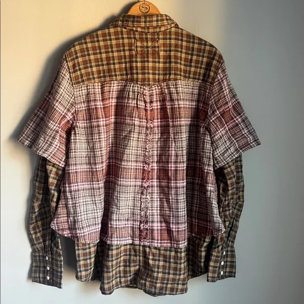 NEW Free People Layer it Up Plaid Flannel Snap Down Top Medium - Image 3