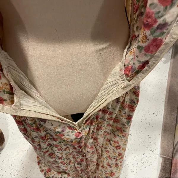 Vintage soft cotton floral boho maxi corset dress lace prairie pixie - Image 9