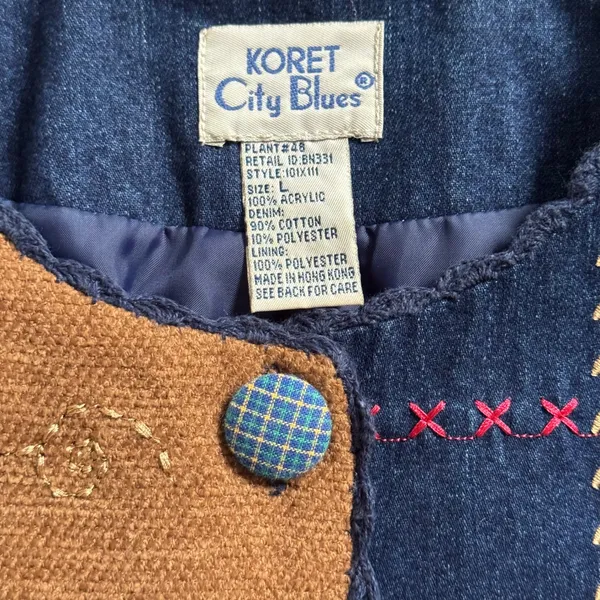 Koret City Blues Vintage Mixed Textile Patchwork Floral Embroidered Jacket Large - Image 2