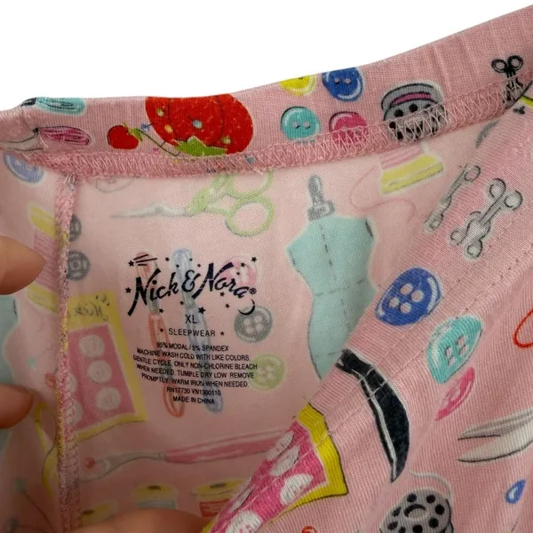 Nick & Nora Sewing Seamstress Novelty Print Modal Pajama Set Pink Size XL - Image 13
