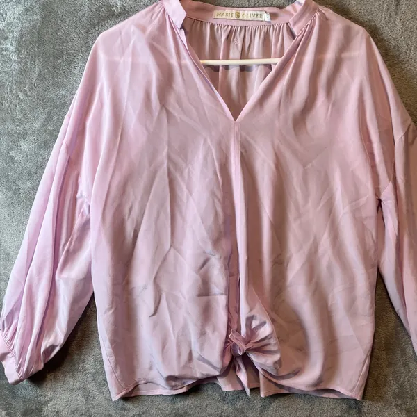 Marie Oliver 100% Silk Blouse Women Sz Small Pink Tie‎ Front Minimalist Casual - Image 5