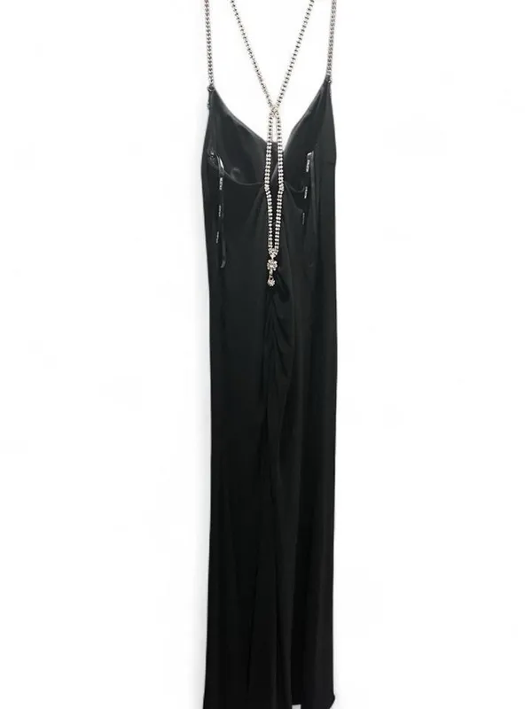 Night Way Collections Black Strapless Maxi Dress with Chain Straps - Image 2