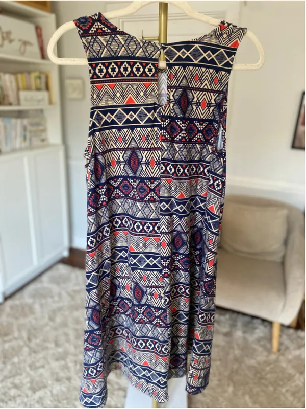 New Directions Tribal Swing Dress Geometric Print Sleeveless Southwestern Boho M - Image 3
