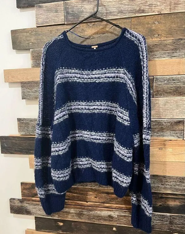 Free People Hockley Stripe oversized alpaca blend Sweater sz XS - Image 3