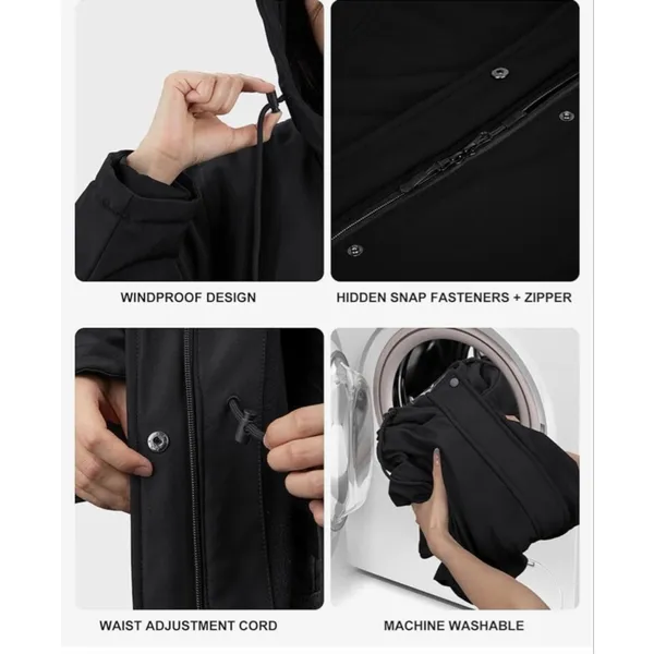 NEW Mid Length 15 Heat Zones Heated Pockets Hood Jacket Coat 2X - Image 7