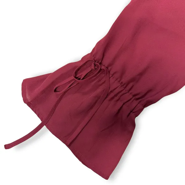 J. Crew Mercantile | Size 4 | Burgundy Red Top with Ruffle Bell Tie Sleeves - Image 7