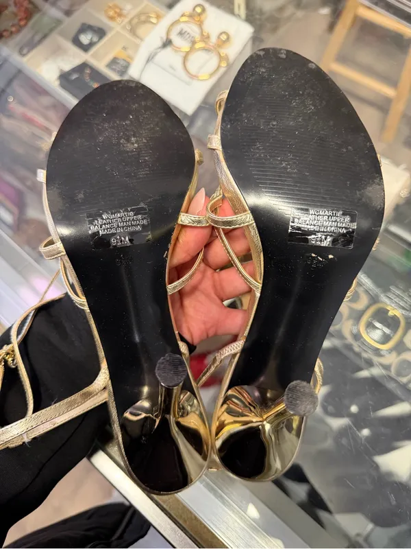 GUESS by Marciano Gold Strappy Heels Sandals Size 9.5 - Wedding Guest Glam - Image 6
