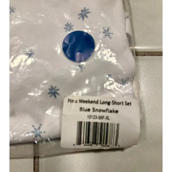 Lake Pajamas Pima Weekend Long Short Set Blue Snowflake XL New NWT - Image 3
