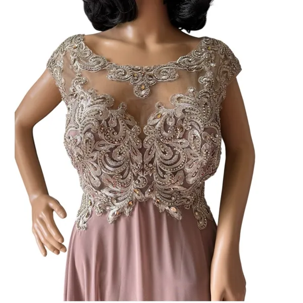 Mother of bride Embellished Illusion Jewel Neck A-line gown size large - large - Image 9
