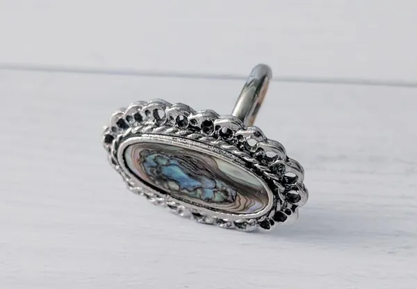 Vintage Ring Abalone Inlay Ring Statement Ring - Image 9