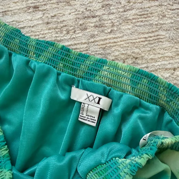 Forever 21 Teal Patterned Dress One Shoulder w/ Tie (Size Small) - Image 5
