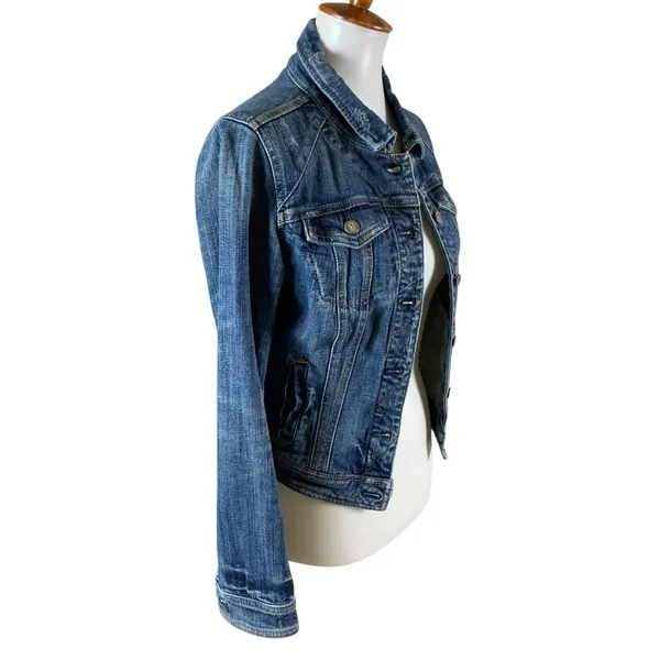 Pilcro Stretch Fitted Vintage Wash Denim Jacket Boho Western Style Small - Image 2