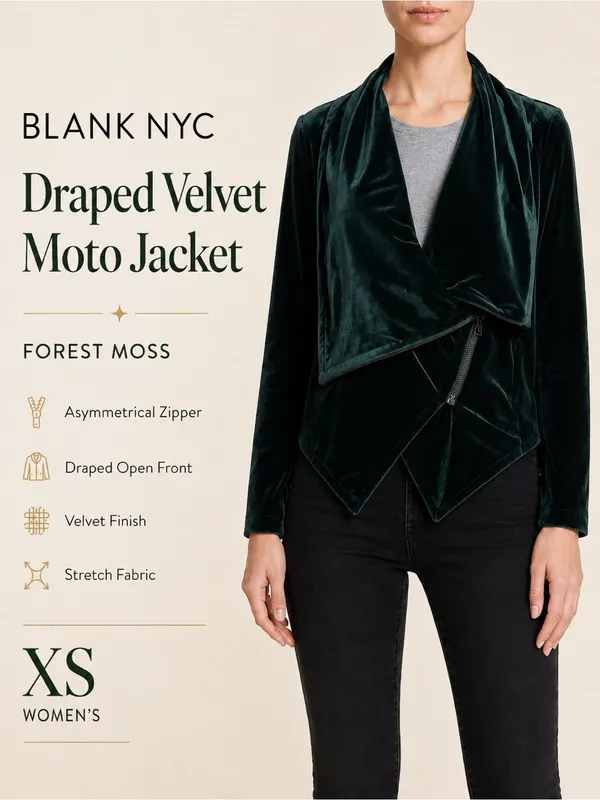 Blank‎ NYC Emerald Green Velvet Draped Open Front Blazer - Image 2