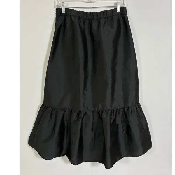 Zara Womens Black Ruffle Hem Midi Skirt Side Zip Elastic Waist M 7521/252/800 - Image 3