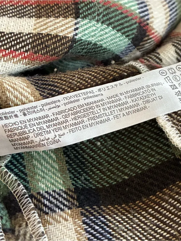 Zara Plaid Shacket Overshirt Snap Front Green Cream Large L - Image 3