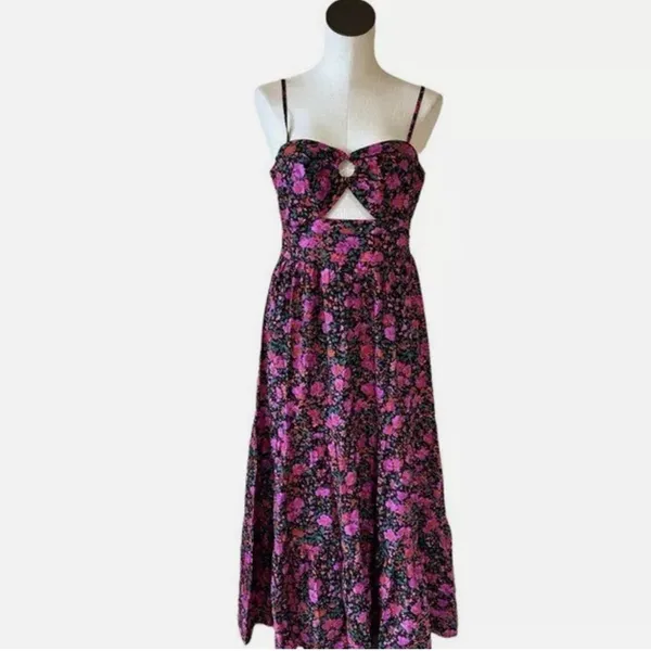 NWOT Fore Floral Tiered Boho Maxi Dress Cut Out Large Cotton Cotagecore - Image 3