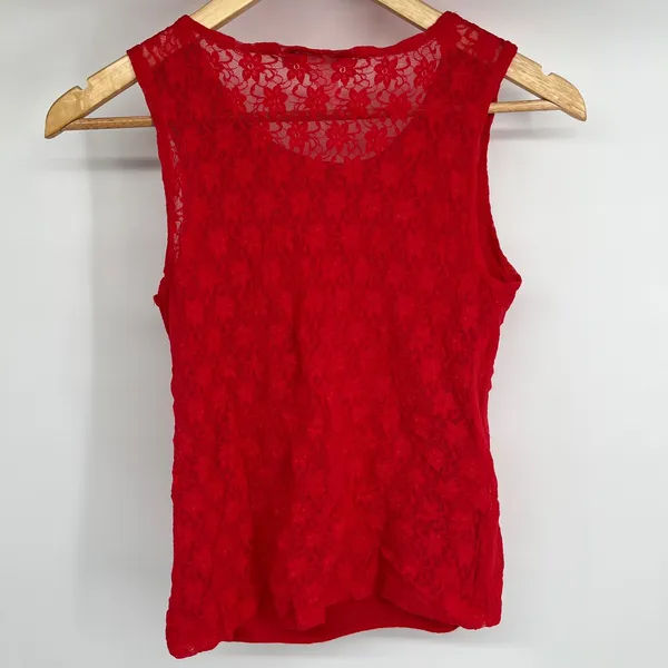 Connected Y2K Red Lace‎ Tank Top Women's Size Small Sleeveless Sheer Floral - Image 3
