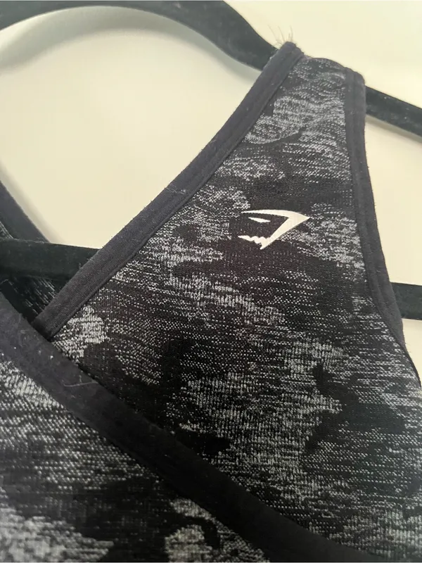 Gymshark Gray Black Camo Longline Sports Bra Small Medium Support Athleisure - Image 2