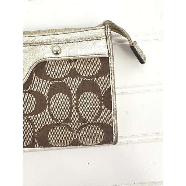 Coach Penelope Zip Wristlet Wallet Turn-Lock Gold Brown Signature Gold Liner Y2K - Image 13