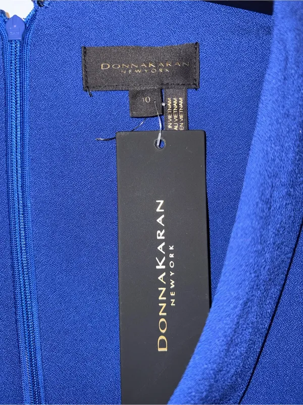 Donna Karan Royal Blue V-Neck Pleated Sleeveless Midi Dress Size 10 NWT - Image 2
