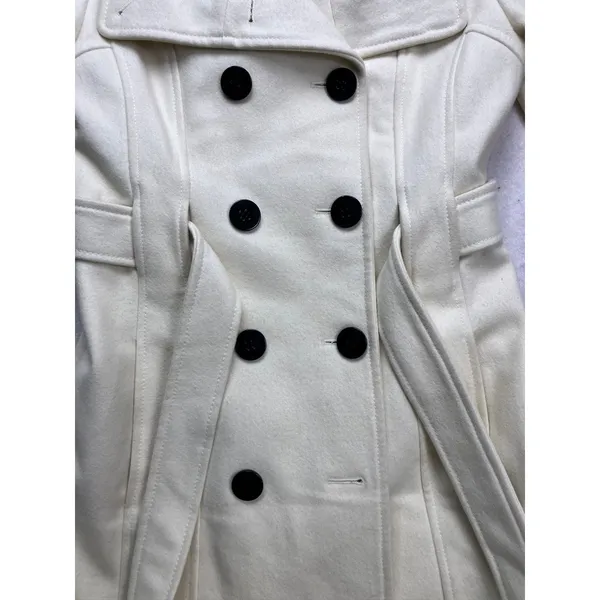 Guess Wool Blend Peacoat Womens Small Cream Double Breasted‎ Belted - Image 3