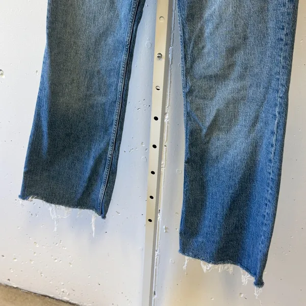 Mango MNG Fiona High Rise Flare Mid Rise Jeans Blue Raw Hem Size 8 Contemporary‎ - Image 4