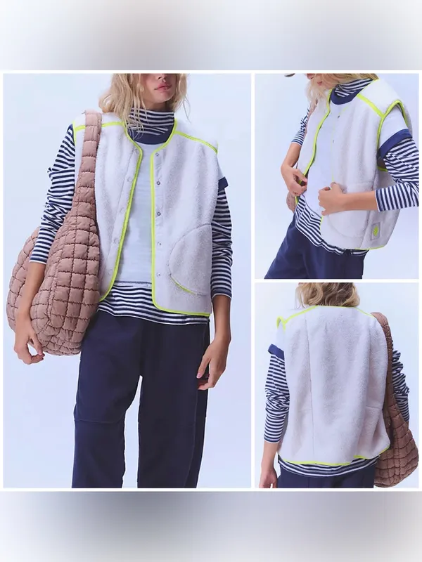 NWT Free People FP Movement Keep It Cozy Fleece Vest- ivory white yellow - small - Image 2