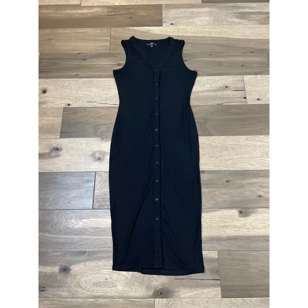 Lulus Bodycon Midi Dress Size L Black Sleeveless Stretchy Button Front - Image 4