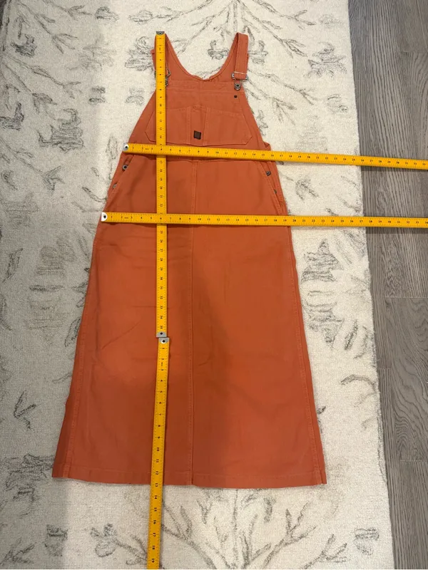For Joseph XS Orange Overall Maxi Dress Pinafore Jumper Vintage Style Made USA - Image 11