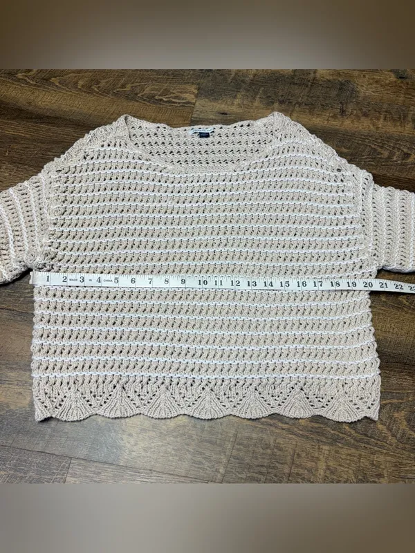American Eagle Ballet Neck Open Knit Oversized Sweater Women's Large Beige - Image 4
