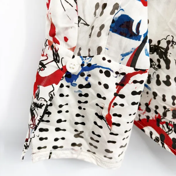 ZARA Womens Abstract Face Graffiti Print Artsy Viscose Button Down Shirt Size L - Image 7